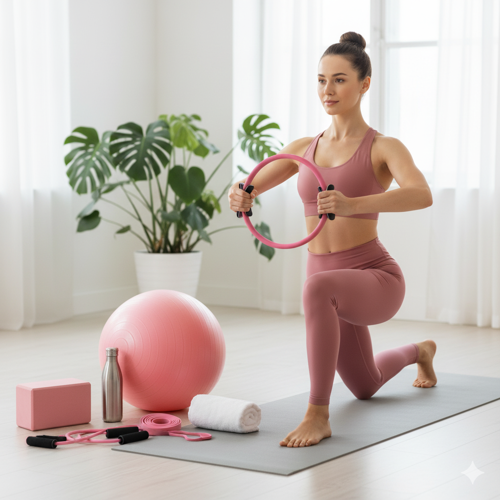 Pilates Essentials Kit for Women - 13-Piece Home Pilates Equipment Set, Includes Pilates Ring, Resistance Bands, Yoga Ball - for Women'S Home Workouts & Beginners
