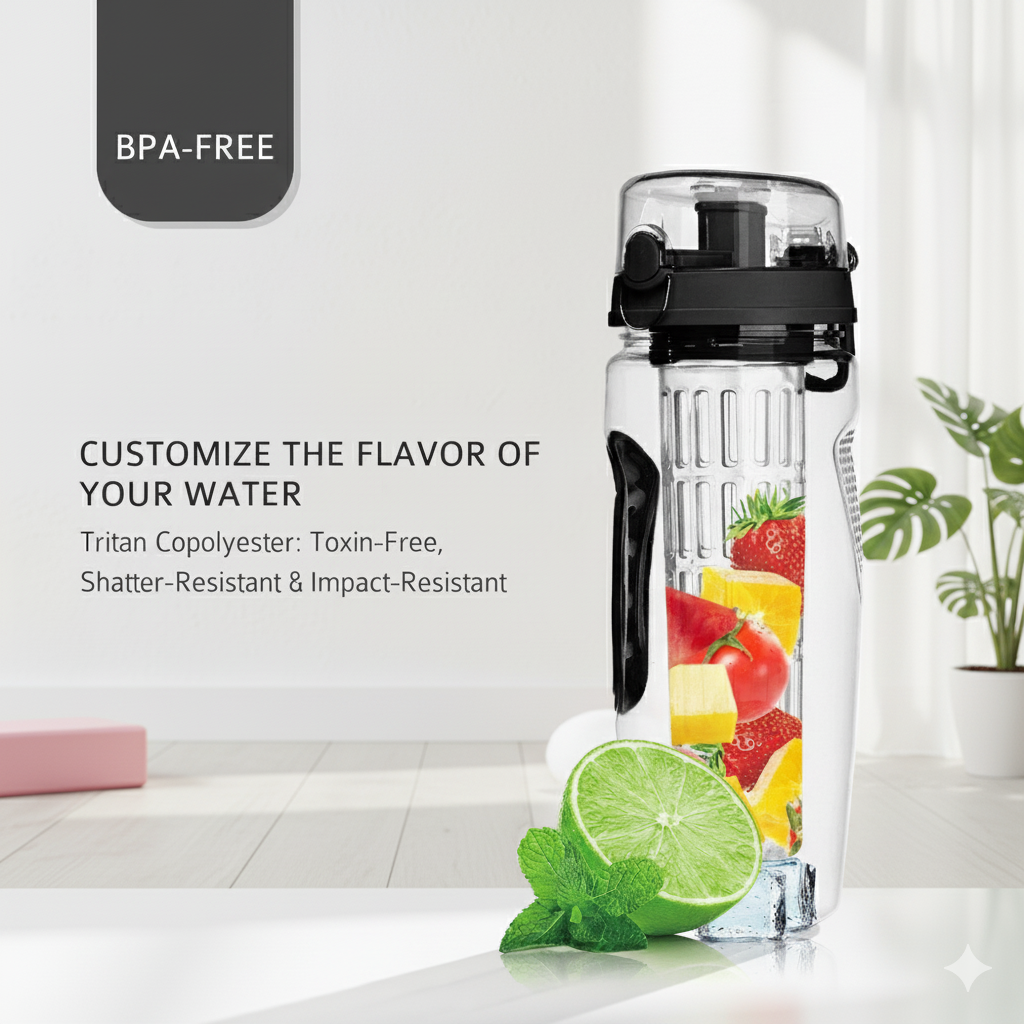32Oz Fruit Infusing Infuser Water Bottle Water Fruit Bottle BPA Free Plastic Sport Fruit Infuser Water Bottles with Infuser Juice Shaker Drink Bottle of Water