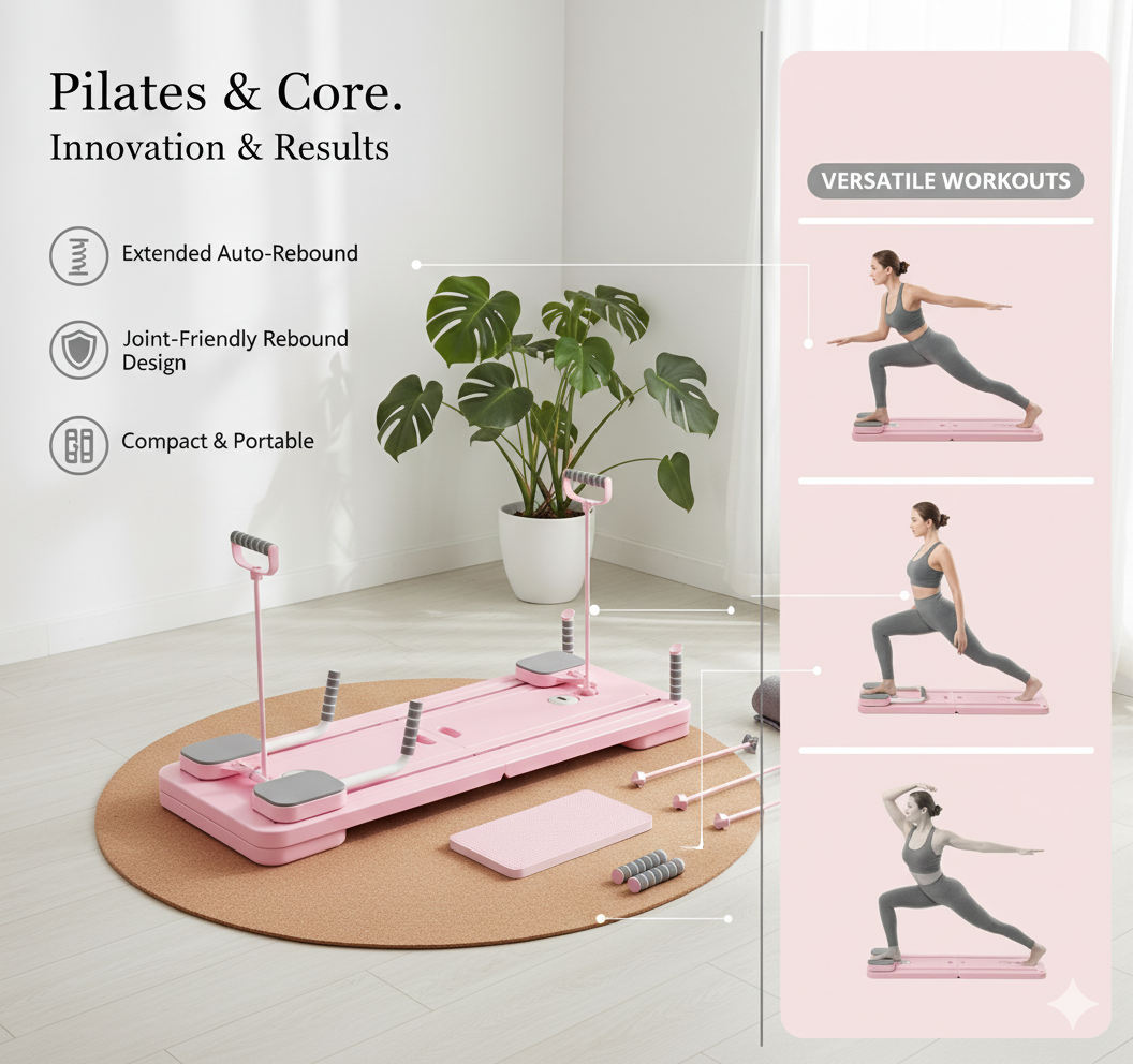 Pilates Board - Pilates Reformer Set, Multi-Purpose Foldable Pilates , 5 in 1 Pilates Sliding Board (Black)